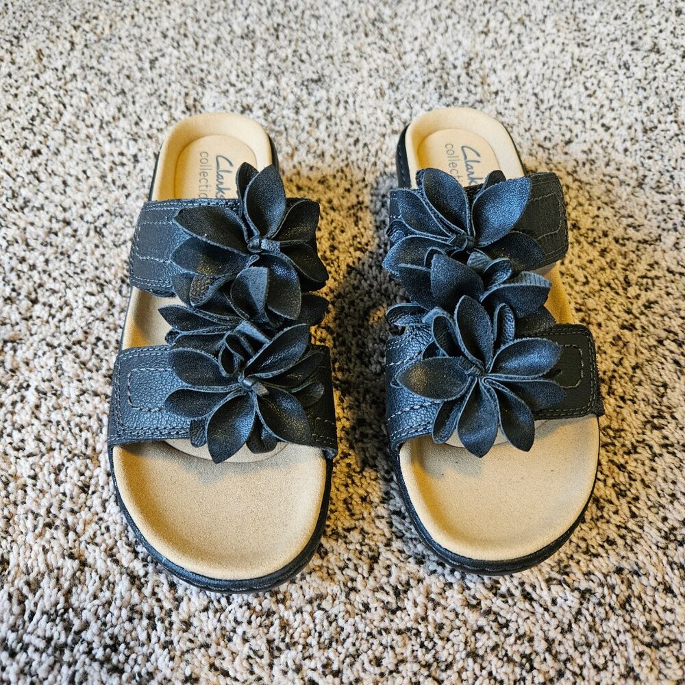 Clarks Merliah Raelyn Black Leather Sandals